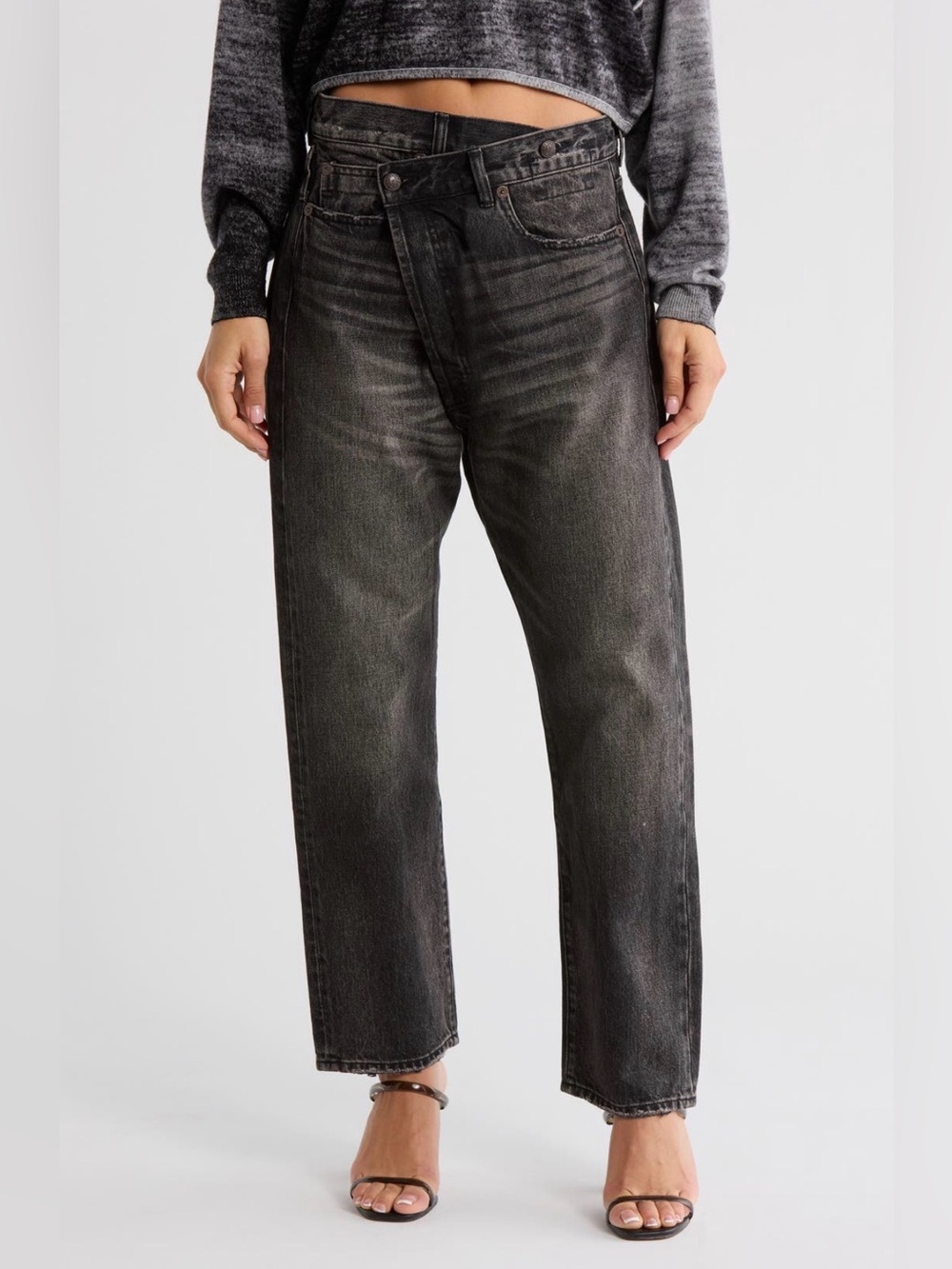 R13 Black Crossover Straight Leg Jeans, Size 27